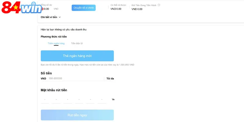 3 thao tác hoàn tất rút tiền 84WIN đơn giản